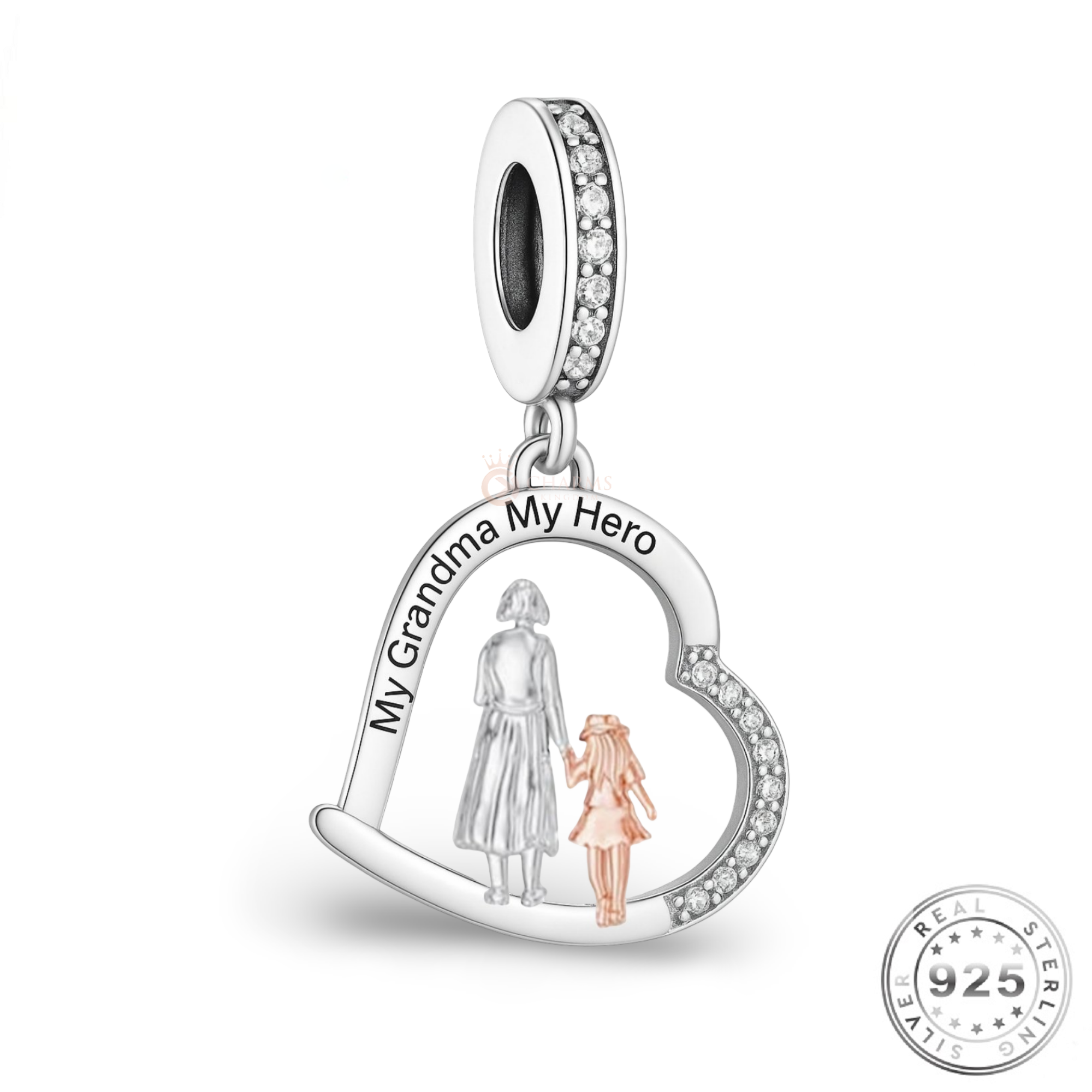 Grandma My Hero Charm 925 Sterling Silver Rose Gold fits pandora