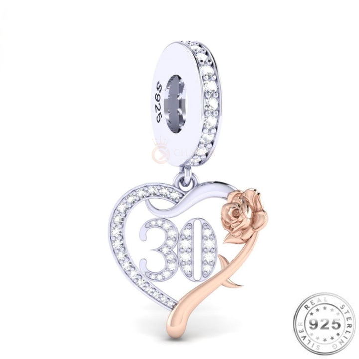 Gold 30th Birthday Charm | Sterling Birthday Charm | Charms Kingdom