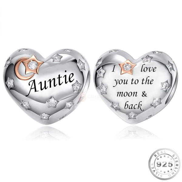 Auntie Heart Charm | Silver Auntie Heart Charm | Charms Kingdom