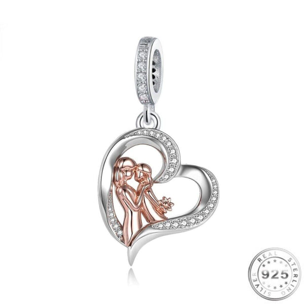 Mum & Daughter Heart Charm 925 Sterling Silver fits pandora charms world