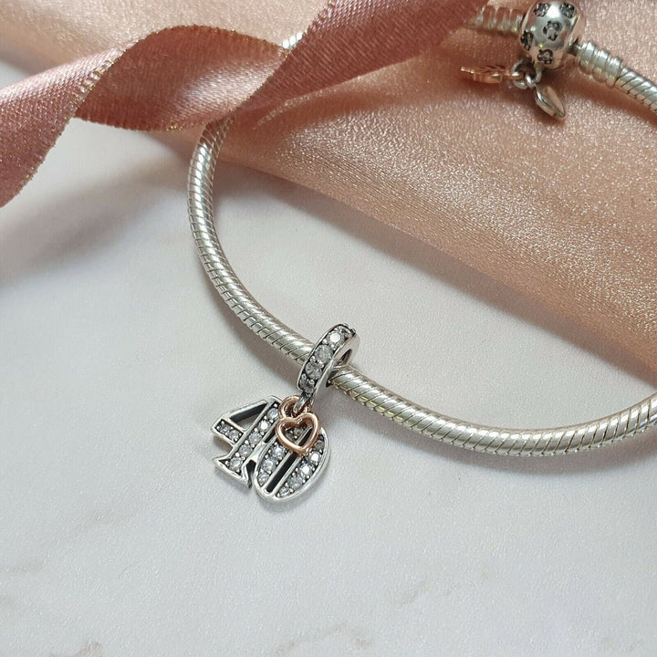 40th Birthday Charm | 40th Birthday Rose Charm | Charms Kingdom