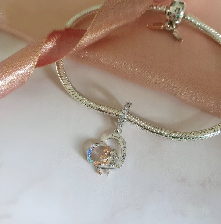 Crystal heart Sister Charm | Jewelry Sister Charms | Charms Kingdom