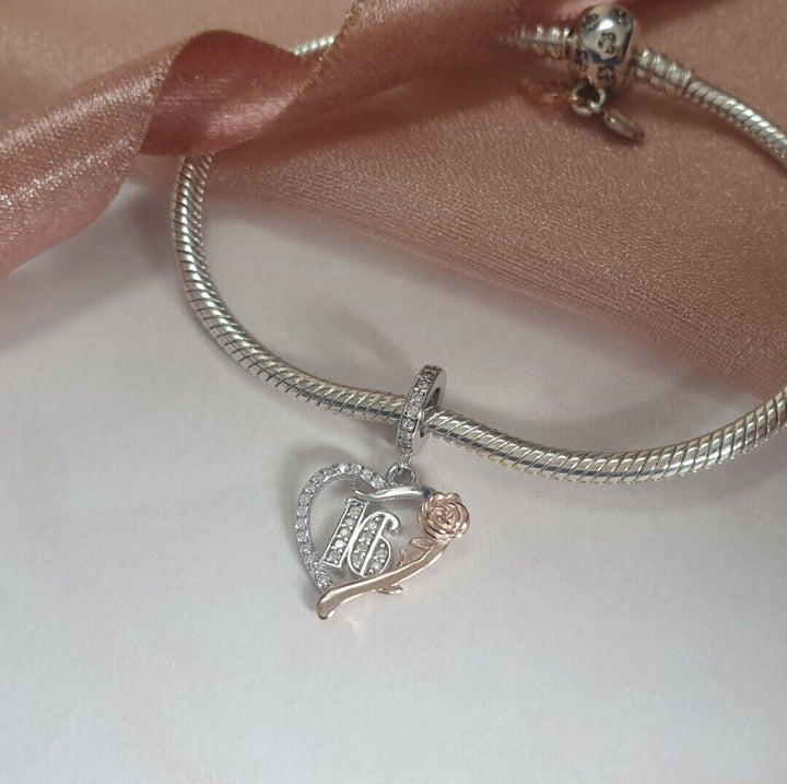 16th Birthday Rose Charm | Rose Heart Charm | Charms Kingdom