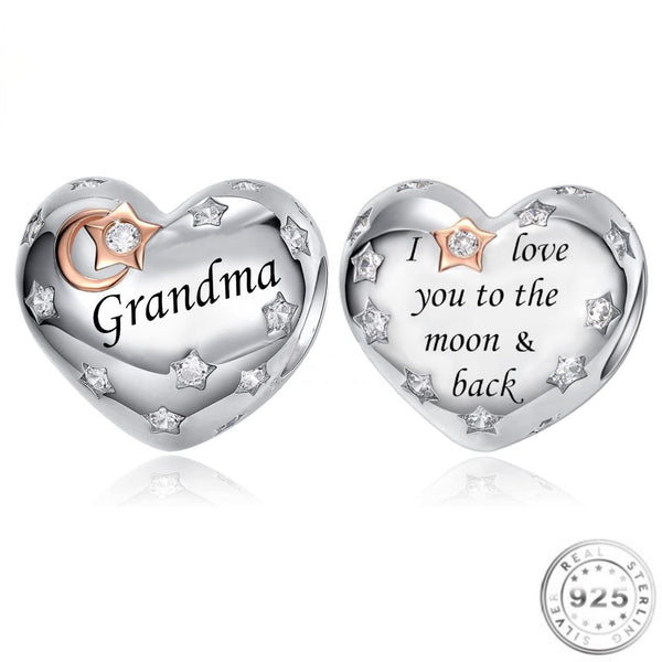925 Grandma Charm | Heart Sterling Charm | Charms Kingdom