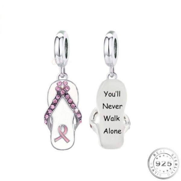 Cancer Ribbon Shoe Charm 925 Sterling Silver - You'll Never Walk Alone