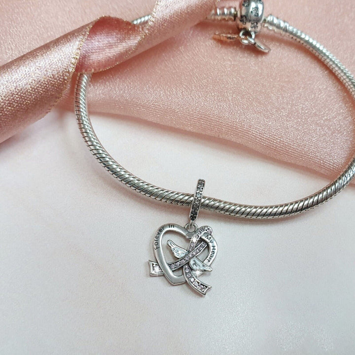 Forever Heart Ribbon Charm | Ribbon Angel Charm | Charms Kingdom