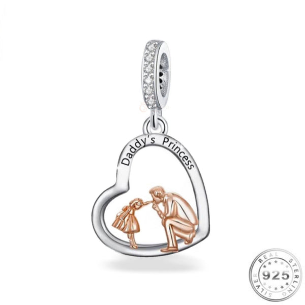 Daddy's Princess Charm 925 Sterling Silver Rose Gold fits pandora
