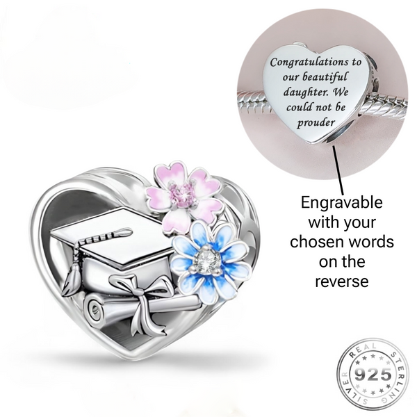 Pandora Fitting Engraved Graduation Charm 925 Sterling Silver - Personalised Leaving School Gift