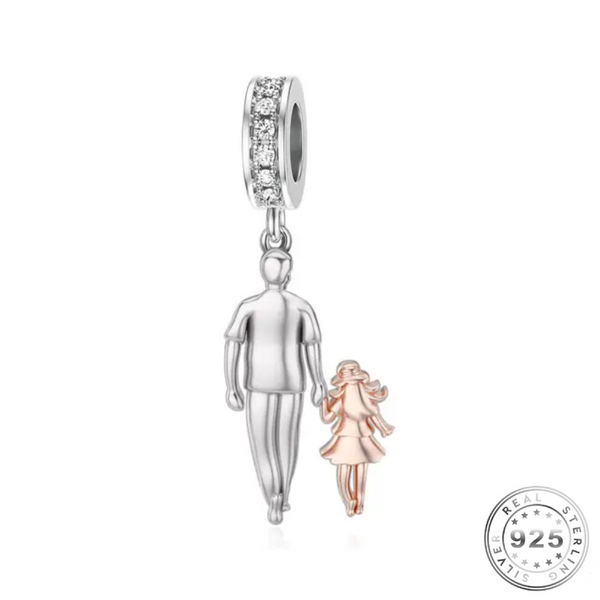 Dad & Daughter Charm Genuine 925 Sterling Silver and Rose Gold ( fits pandora )