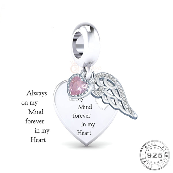 Angel Wings Heart Charm | Forever Wings Heart Charm | Charms Kingdom