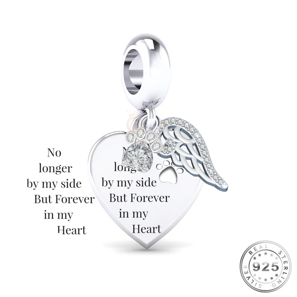 Silver Angel Wings Charm | Dog / Cat Paw Wings Charm | Charms Kingdom