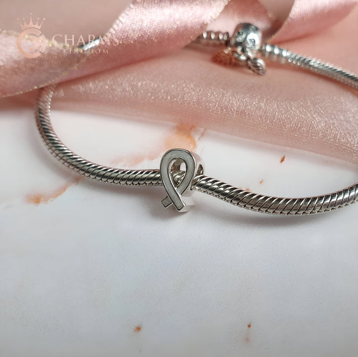 Silver Grey Ribbon Charm | Silver Grey Ribbon Pandora | Charms Kingdom