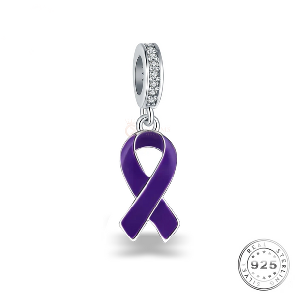 Purple Awareness Ribbon Charm 925 Sterling Silver (fits pandora )