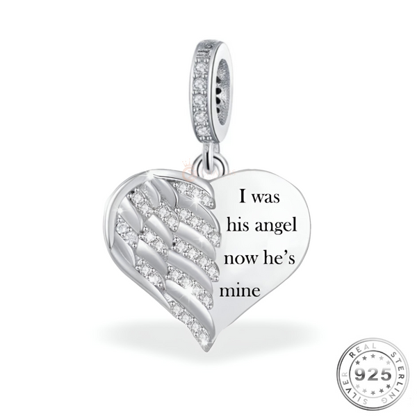 Angel Wing Charm 925 Sterling Silver - Husband / Son / Dad / Grandad ( fits pandora )