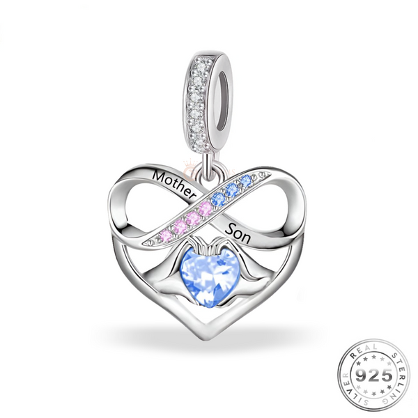 Mother & Son Heart Charm 925 Sterling Silver ( fits pandora )