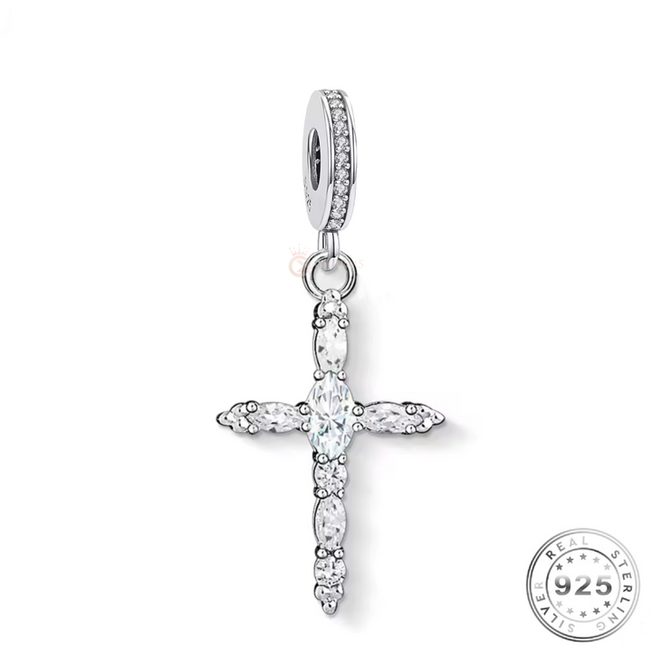 Cross Dangle Charm 925 Sterling Silver CZ crystal fits pandora