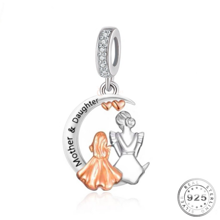 Mum / Mother & Daughter Charm 925 Sterling Silver and Rose Gold Moon fits Pandora
