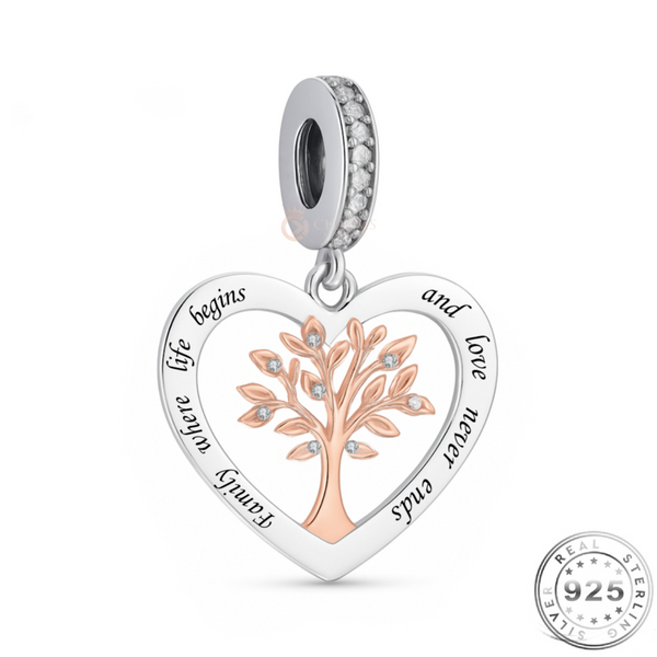 Family Tree Charm 925 Sterling Silver & Rose Gold fits Pandora