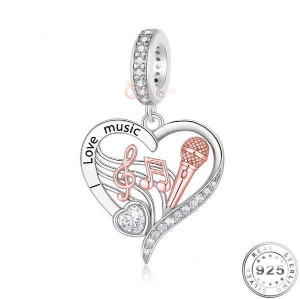 I Love Music Charm 925 Sterling Silver & Rose Gold fits Pandora