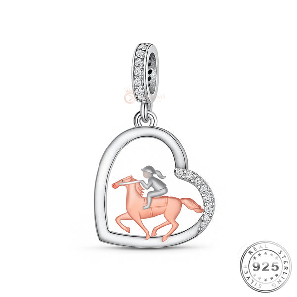Horse Riding Charm 925 Sterling Silver & Rose Gold fits Pandora