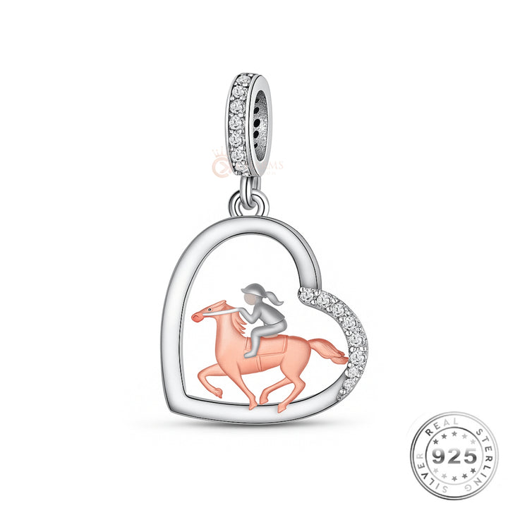 Horse Riding Charm 925 Sterling Silver & Rose Gold fits Pandora