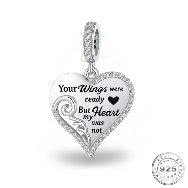 Pandora Fitting Angel Wing Charm 925 Sterling Silver -Your Wings were ready Memorial Quote