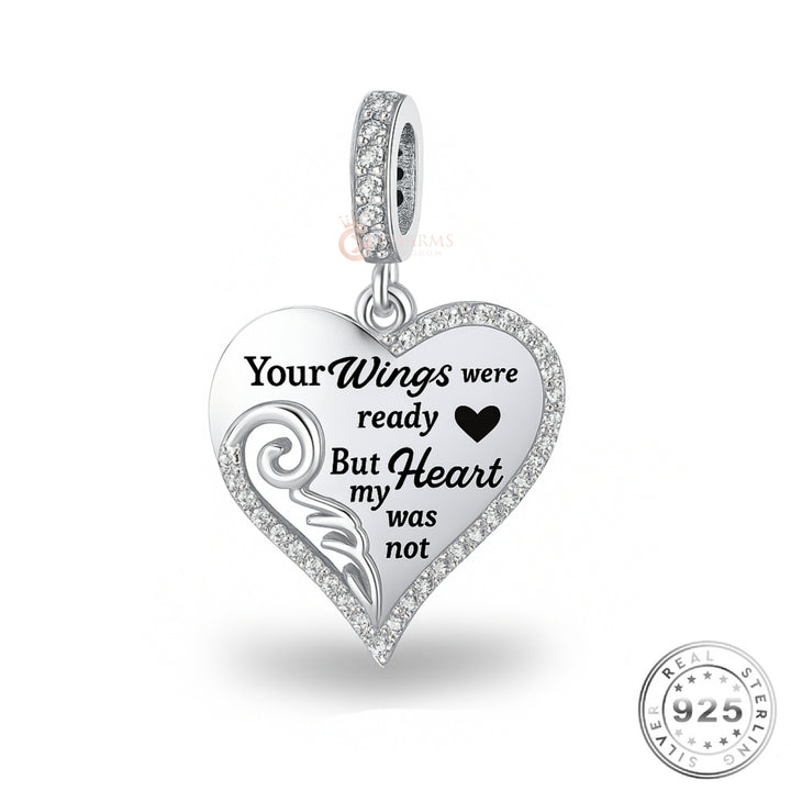 Pandora Fitting Angel Wing Charm 925 Sterling Silver -Your Wings were ready Memorial Quote