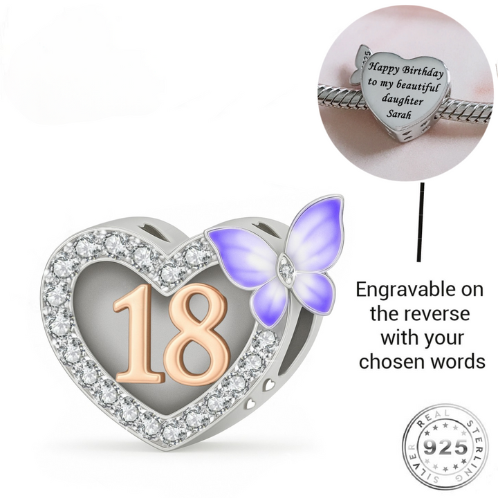 Engraved 18th Birthday Charm 925 Sterling Silver- Personalised  - fits Pandora