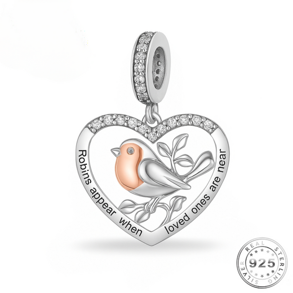 Robin Charm 925 Sterling Silver and Rose Gold ( fits Pandora )