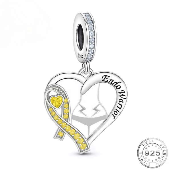 Endometriosis Yellow Awareness Ribbon Charm 925 Sterling Silver - Endo Warrior Pain - fits Pandora