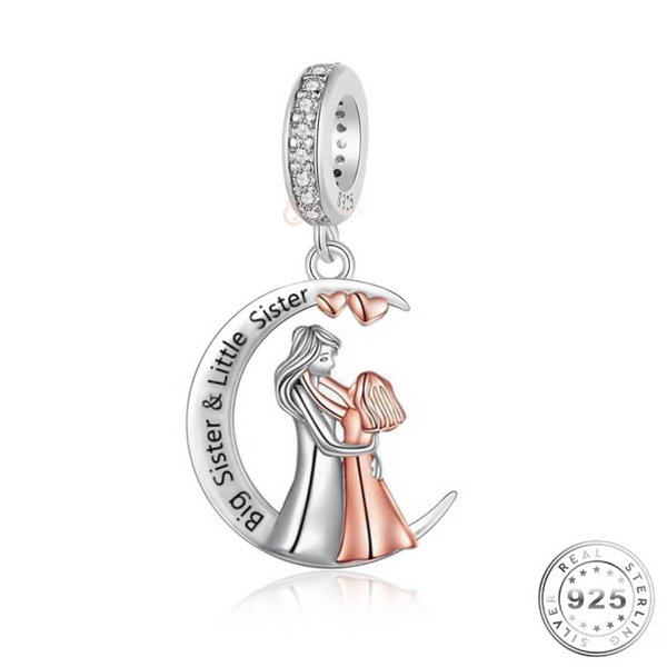 Big Sister & Little Sister in Moon Charm 925 Sterling Silver Rose Gold fits Pandora