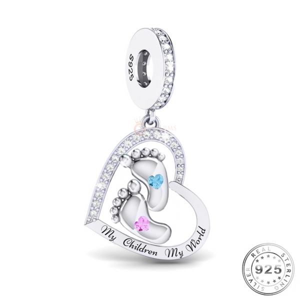 My Children My World Footprints Charm 925 Sterling Silver Son Daughter fits Pandora