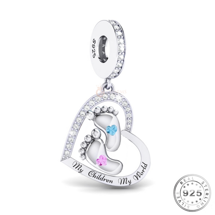 My Children My World Footprints Charm 925 Sterling Silver Son Daughter fits Pandora