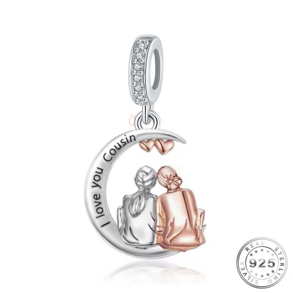 Cousin Charm 925 Sterling Silver & Rose Gold - I love you Cousin fits Pandora