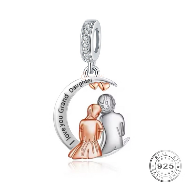 Granddaughter Charm 925 Sterling Silver & Rose Gold Moon - I Love You fits Pandora