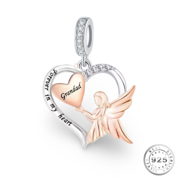 Grandad Guardian Angel Charm 925 Sterling Silver & Rose Gold fits Pandora Remembrance