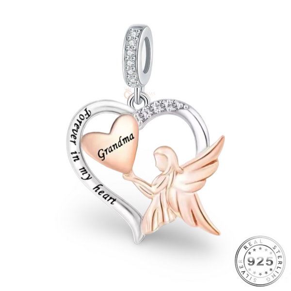 Grandma Guardian Angel Charm 925 Sterling Silver & Rose Gold fits pandora