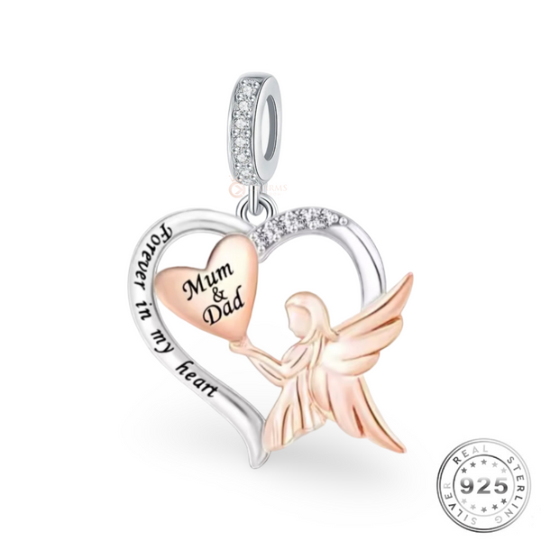 Mum & Dad Guardian Angel Charm 925 Sterling Silver & Rose Gold fits Pandora