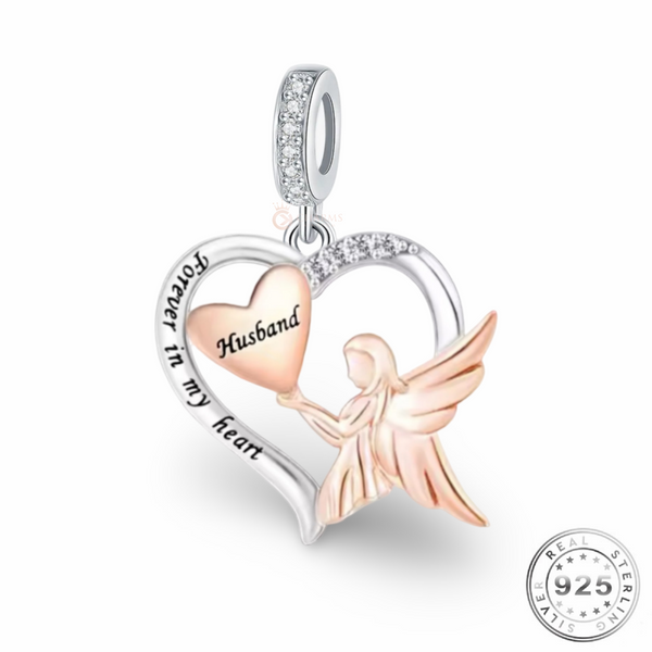 Husband Guardian Angel Charm 925 Sterling Silver & Rose Gold fits Pandora