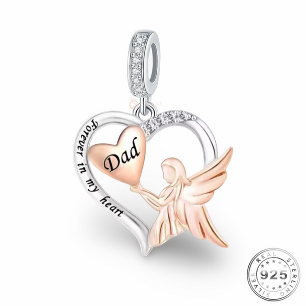 Dad Guardian Angel Charm 925 Sterling Silver & Rose Gold FITS Pandora