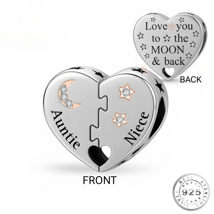 Auntie and Niece Heart Charm 925 Sterling Silver & Rose Gold FITS pandora