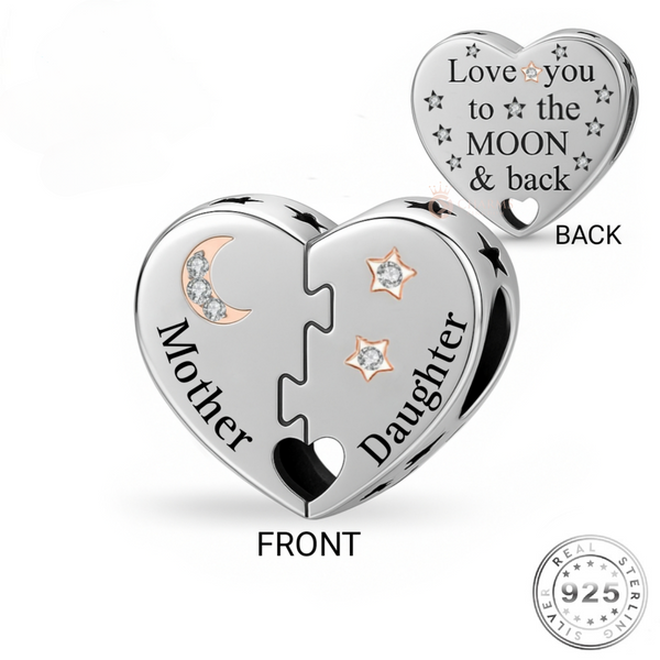 Mum / Mother & Daughter Heart Charm 925 Sterling Silver & Rose Gold fits Pandora