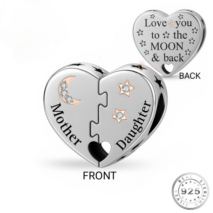 Mum / Mother & Daughter Heart Charm 925 Sterling Silver & Rose Gold fits Pandora