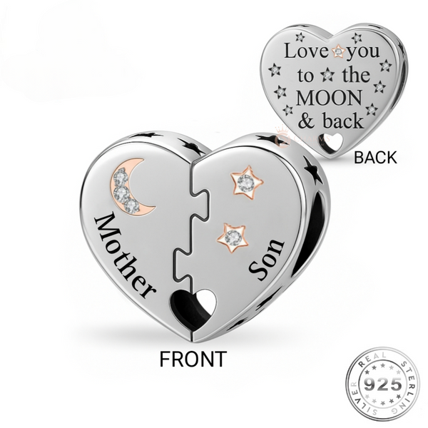 Mother & Son Heart Charm 925 Sterling Silver & Rose Gold Mum fits Pandora 