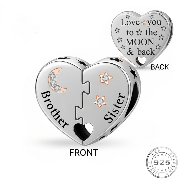 Brother & Sister Heart Charm 925 Sterling Silver & Rose Gold fits pandora