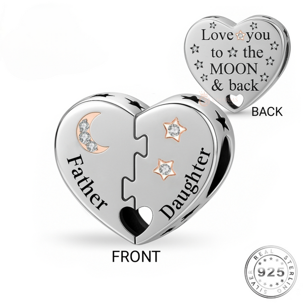 Father & Daughter Heart Charm 925 Sterling Silver & Rose Gold fits pandora