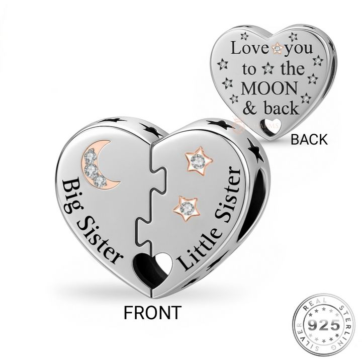 Big Sister & Little Sister Heart Charm 925 Sterling Silver & Rose Gold fits Pandora