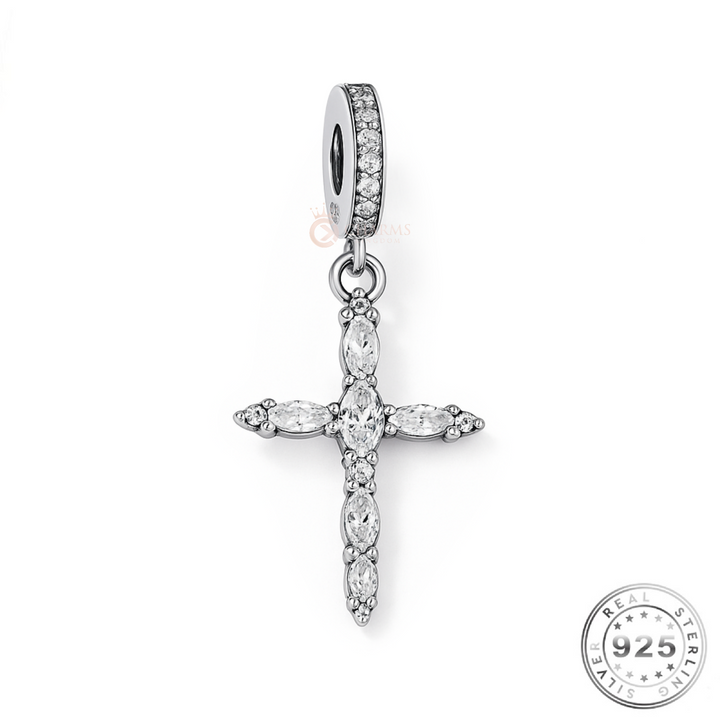 Cross Dangle Charm 925 Sterling Silver CZ fits Pandora