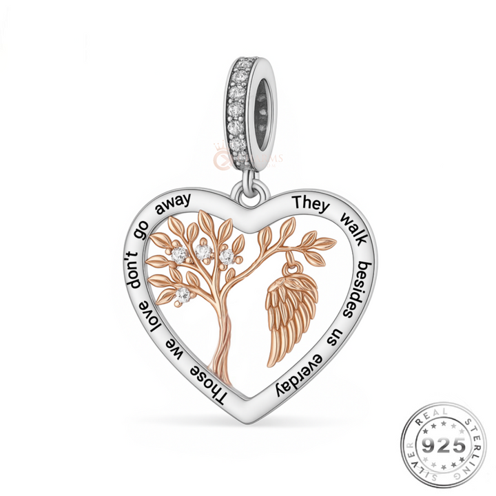 Family Tree Angel Wing Charm Rose Gold & 925 Sterling Silver fits Pandora