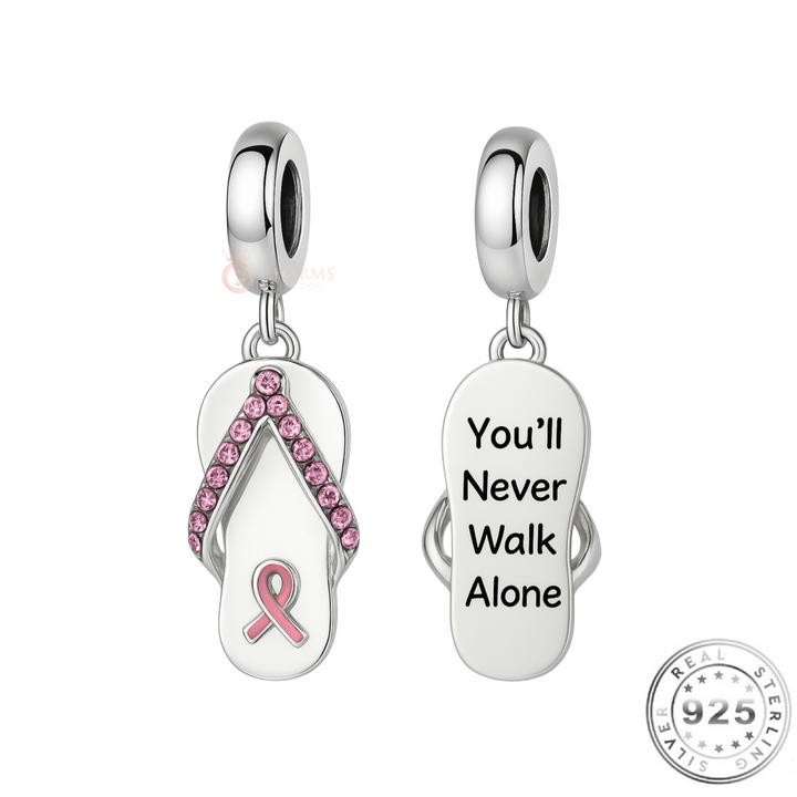 Cancer Ribbon Shoe Charm 925 Sterling Silver - You'll Never Walk Alone its Pandora